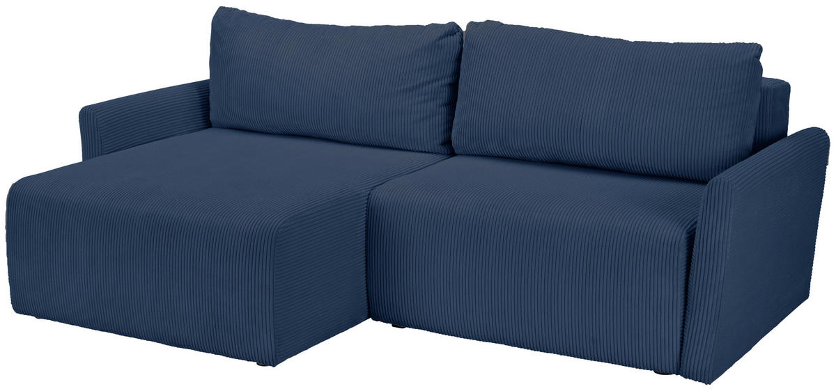 ECKSOFA in Cord Blau  - Blau/Schwarz, Konventionell, Kunststoff/Textil (228/146cm) - MID.YOU