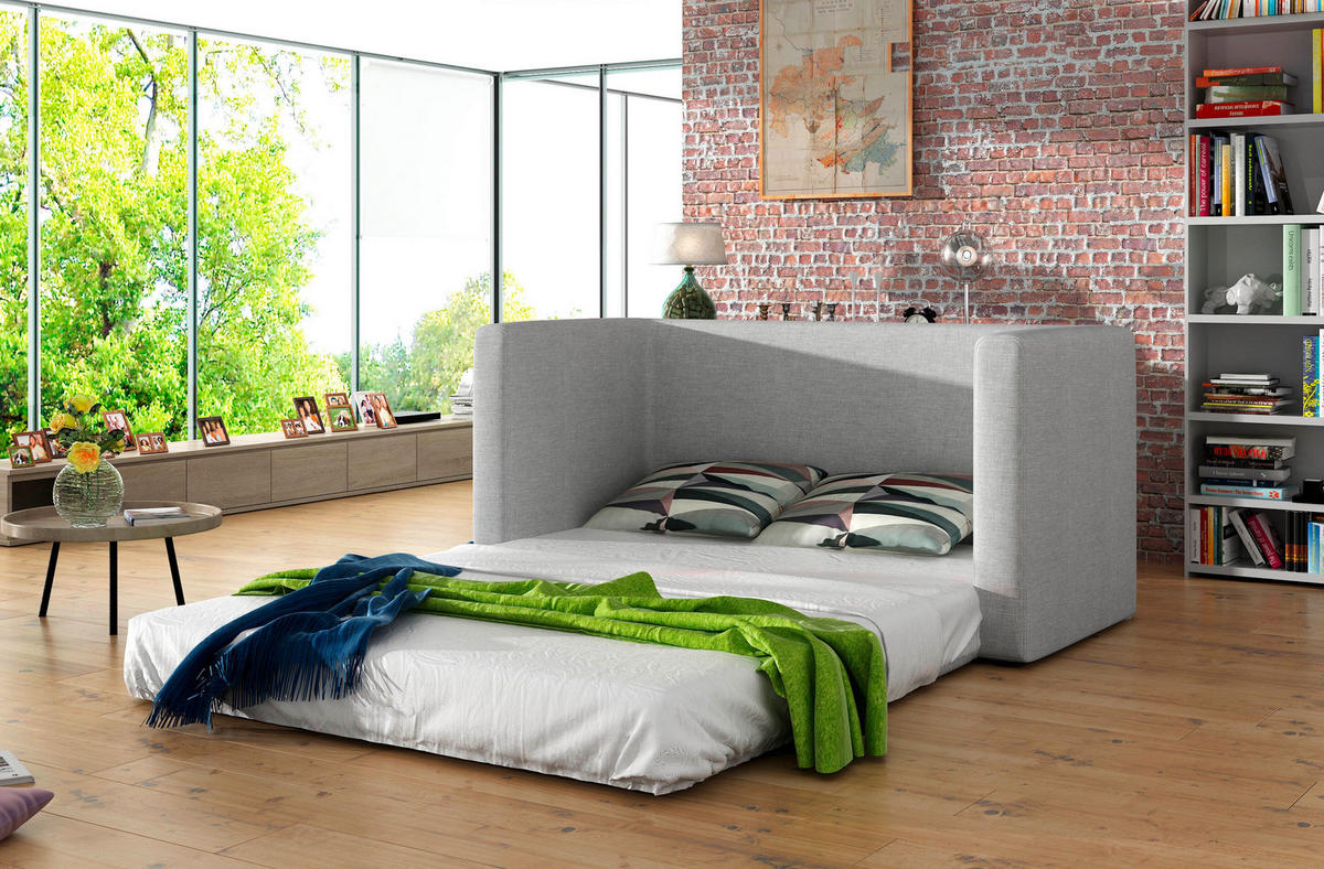 SCHLAFSOFA Webstoff Hellgrau  - Hellgrau/Schwarz, Design, Kunststoff/Textil (132/62/70cm) - MID.YOU