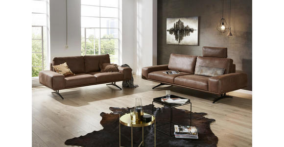 2,5-SITZER Echtleder Braun - Beige/Schwarz, Design, Leder/Metall (206/86/95cm) - Dieter Knoll