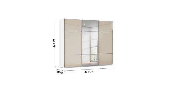 SCHWEBETÜRENSCHRANK 301/223/68 cm 3-türig Weiß, Champagner - Chromfarben/Champagner, KONVENTIONELL, Glas/Holzwerkstoff (301/223/68cm) - Novel
