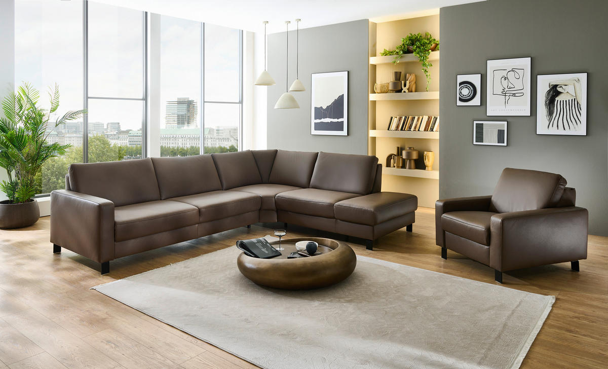 ECKSOFA Echtleder Braun  - Schwarz/Braun, Konventionell, Leder/Metall (306/243cm) - Dieter Knoll