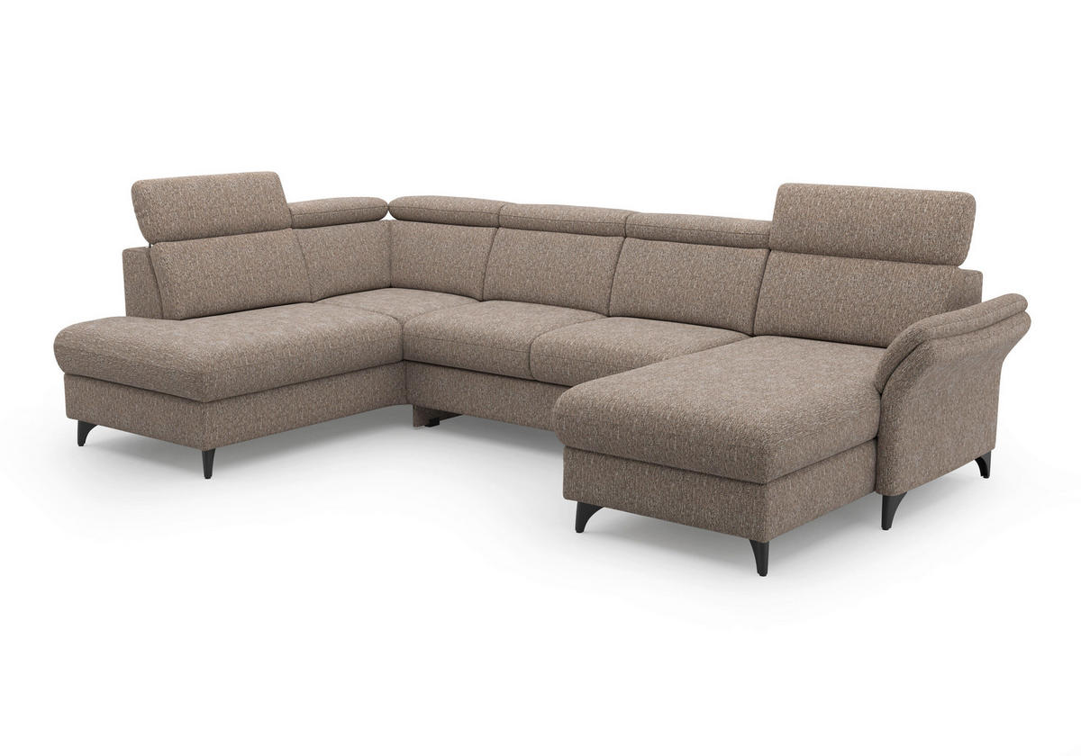 WOHNLANDSCHAFT GLENDALE E in Chenille Cappuccino  - Schwarz/Cappuccino, KONVENTIONELL, Textil/Metall (193/321/166cm) - Sit & More