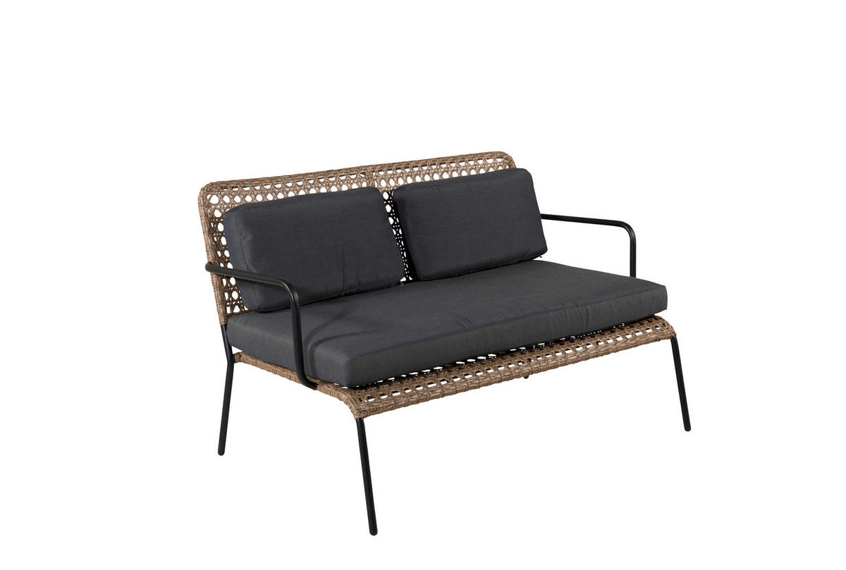 LOUNGEGARNITUR   Rattan Stahl  - Dunkelgrau/Schwarz, KONVENTIONELL, Naturmaterialien/Holz - Gardenson