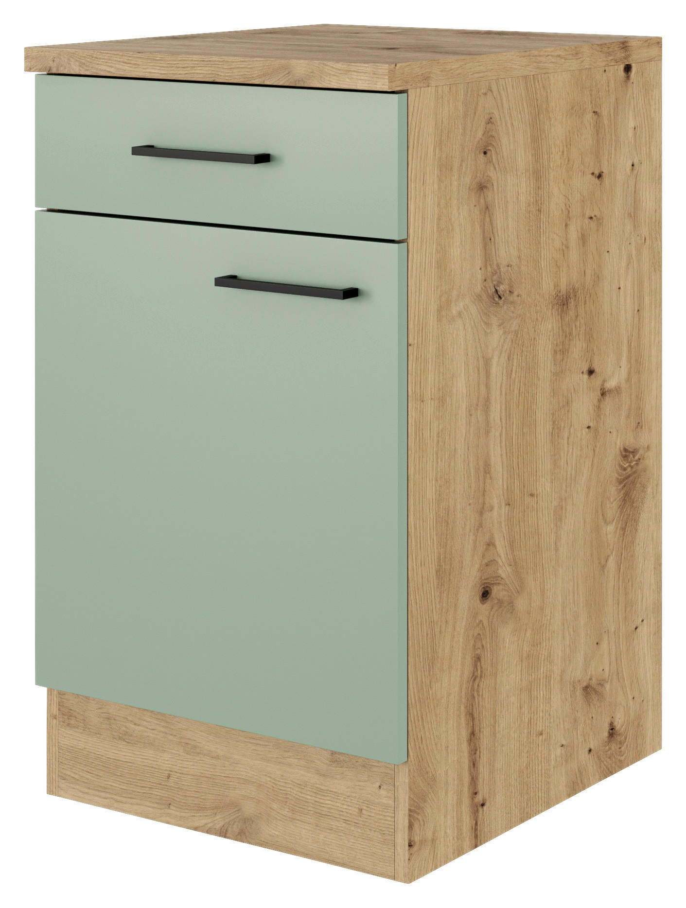 FlexWell Küchenunterschrank Eiche Artisan, Schilfgrün 50x85x57 cm