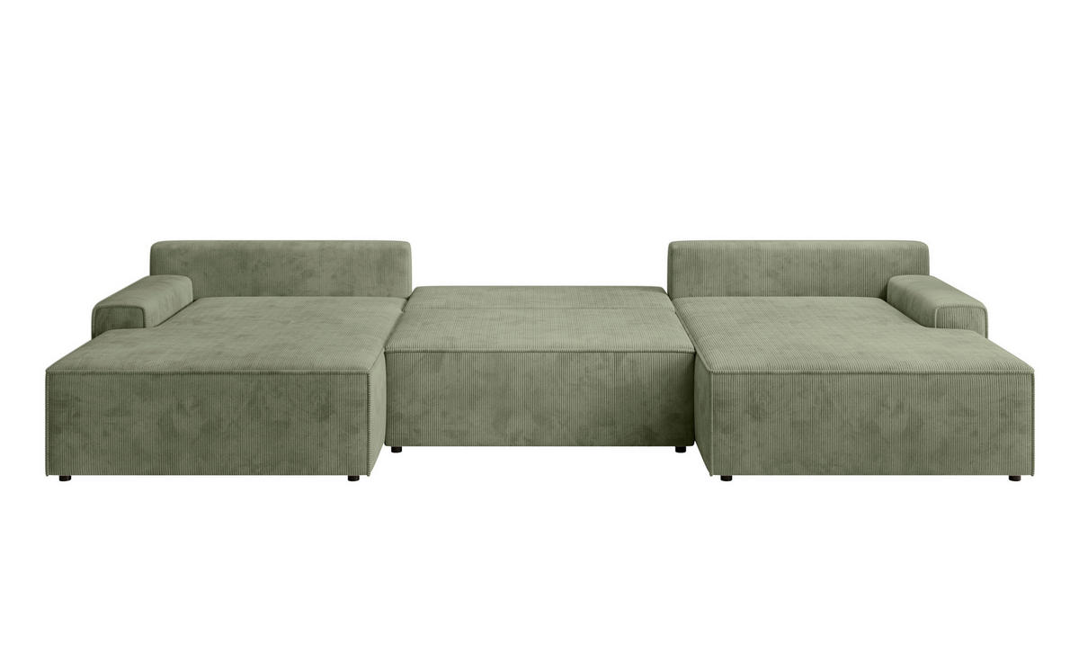 WOHNLANDSCHAFT Cord Grün  - Schwarz/Grün, Modern, Kunststoff/Textil (168/333/168cm) - Trendmanufaktur