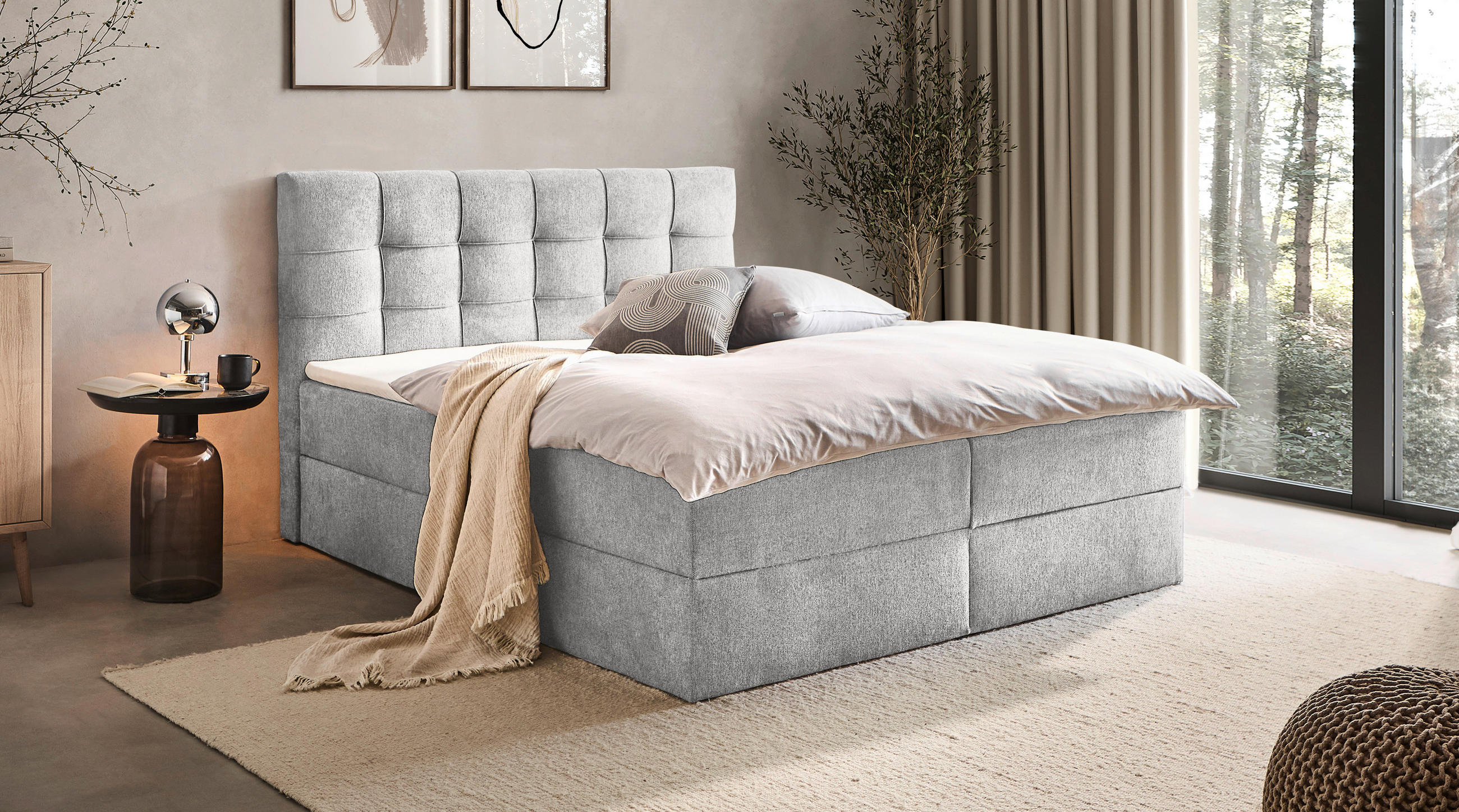 BOXBETT 180/200 cm,  in Hellgrau, Bettkasten, Topper, H3 + H3 = fest  - Hellgrau/Schwarz, KONVENTIONELL, Kunststoff/Textil (180/200cm) - Boxxx