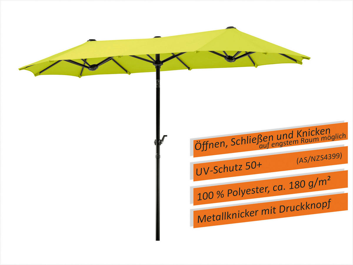DOPPELSONNENSCHIRM 300 cm Grün  - Anthrazit/Grün, Basics, Textil/Metall (300/220/150cm) - Schneider