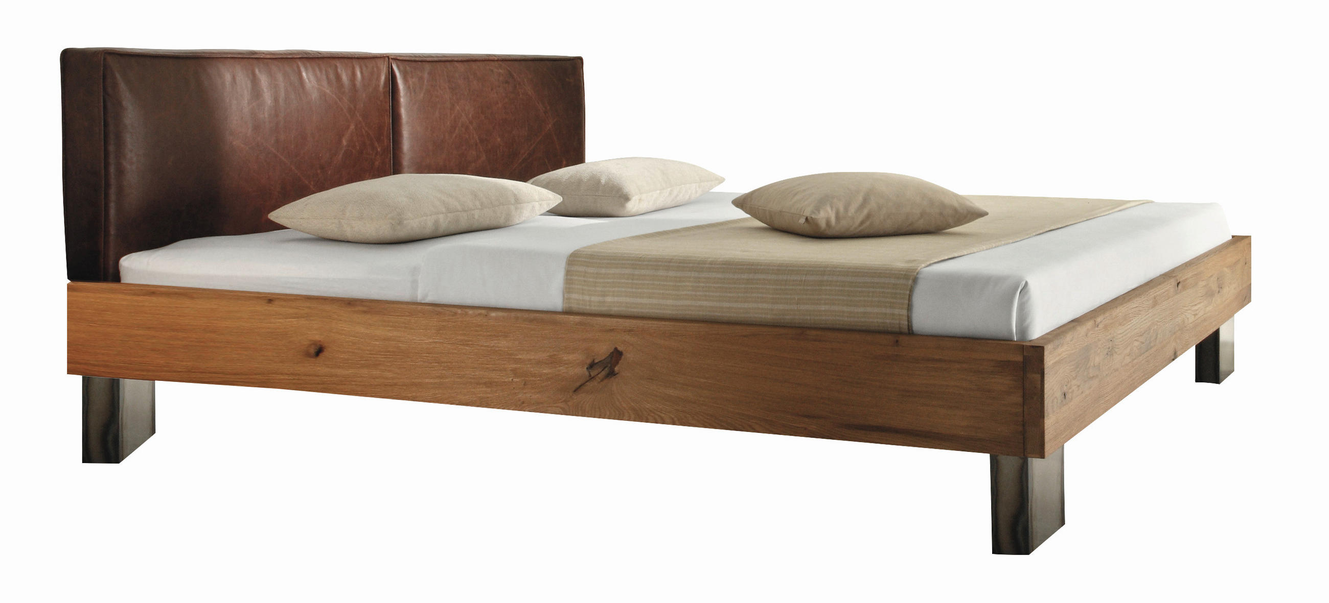 BETT 160/200 cm  in Braun, Eichefarben  - Eichefarben/Braun, Design, Leder/Holz (160/200cm) - Hasena