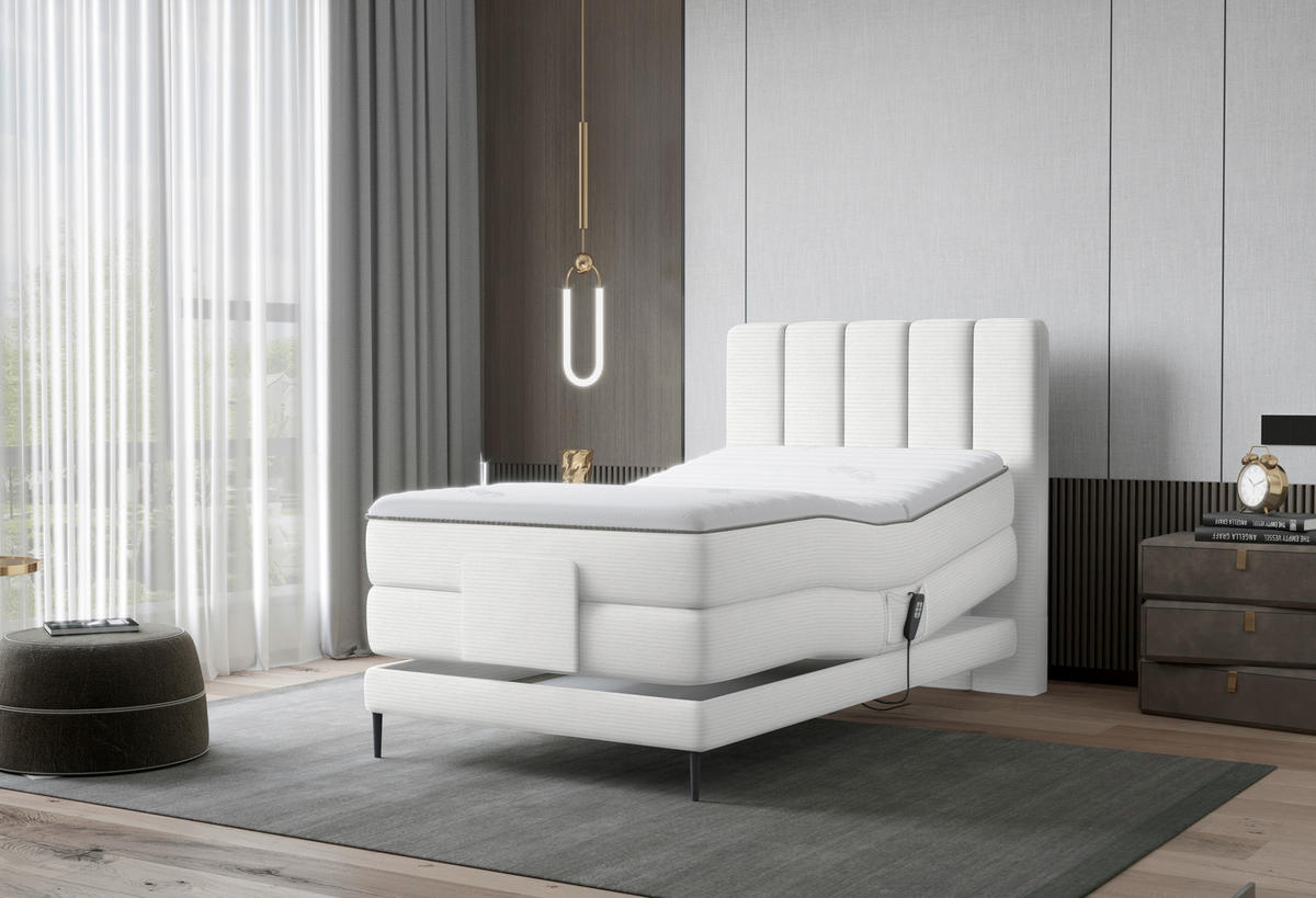 BOXSPRINGBETT 120/200 cm  in Ecru  - Ecru/Schwarz, Natur, Textil/Metall (120/200cm) - Esposa
