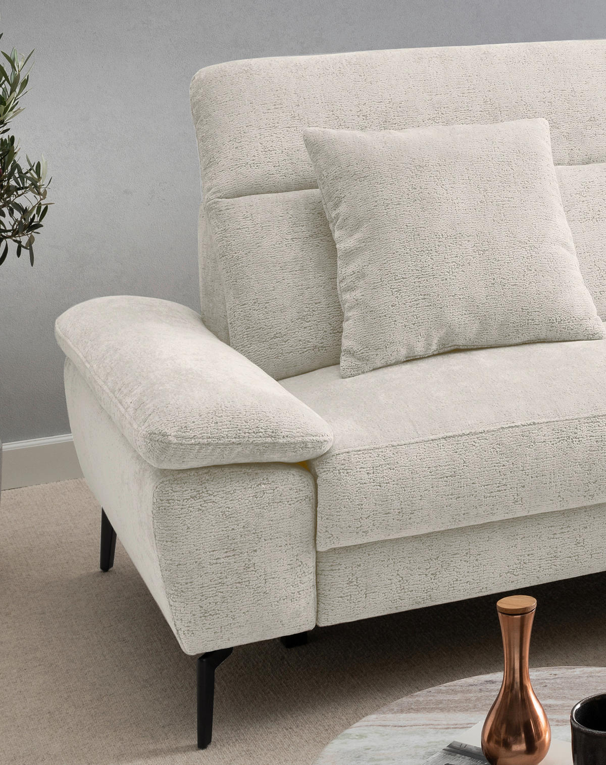ECKSOFA Chenille Creme  - Creme/Schwarz, Konventionell, Textil/Metall (300/178cm) - Livetastic