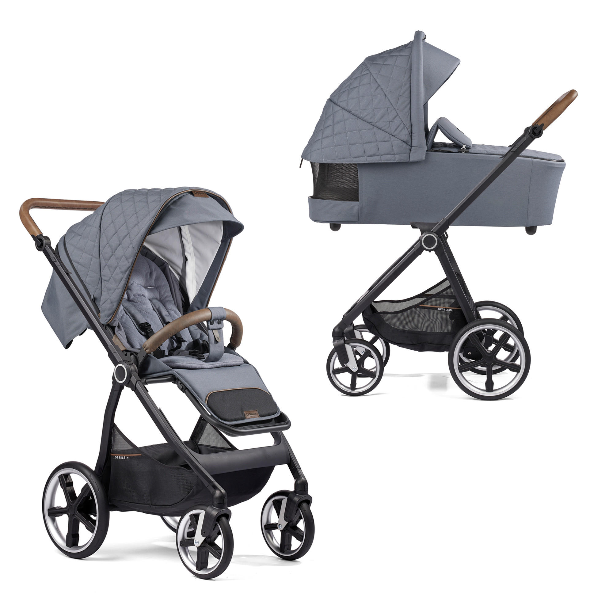 KOMBIKINDERWAGEN Indy  - Hellgrau/Schwarz, Basics, Textil/Metall (100/55/130cm) - Gesslein