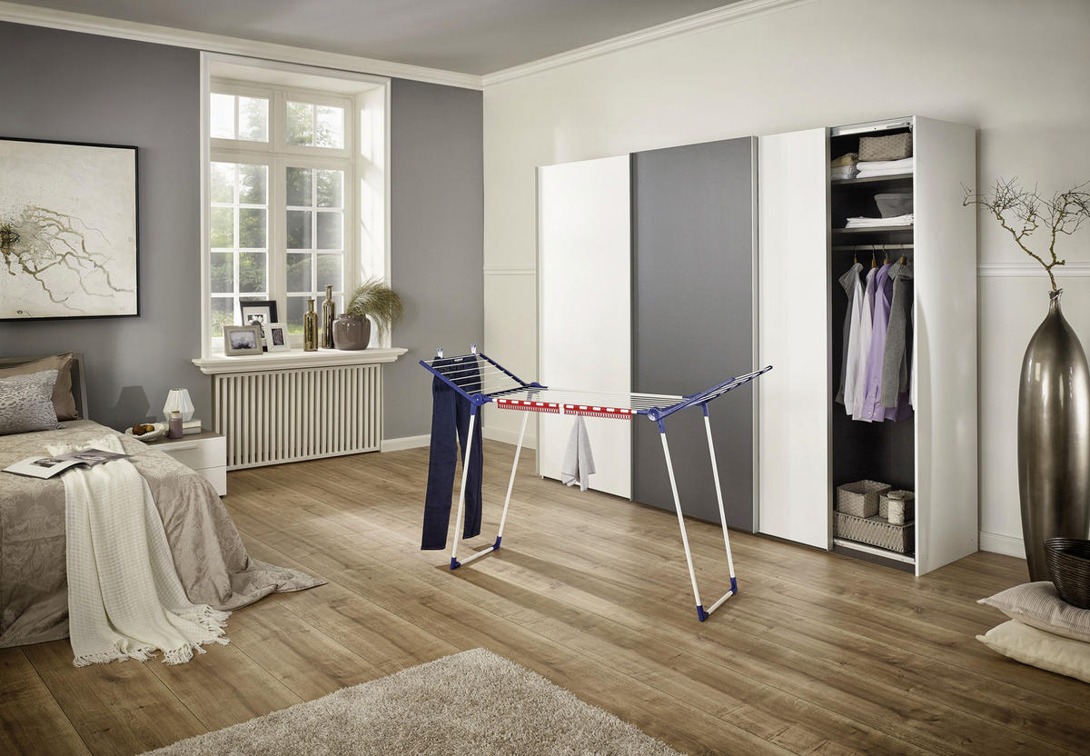 STANDTROCKNER PEGASUS 150 SOLID SLIM 157/55/87 cm  - Blau/Weiß, Basics, Kunststoff/Metall (157/55/87cm) - Leifheit