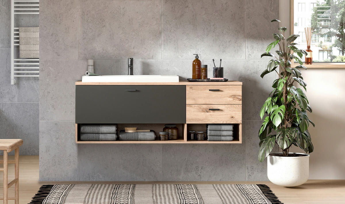 UMIVAL. ENOTA Z UMIVALNIKOM  - siva/barve hrasta, Moderno, kovina/umetna masa (140cm) - MID.YOU