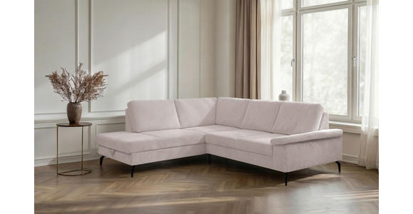 ECKSOFA inkl. Funktionen Creme Velours Bettkasten, Sitzvorzug  - Creme/Schwarz, KONVENTIONELL, Textil/Metall (206/253cm) - Venda