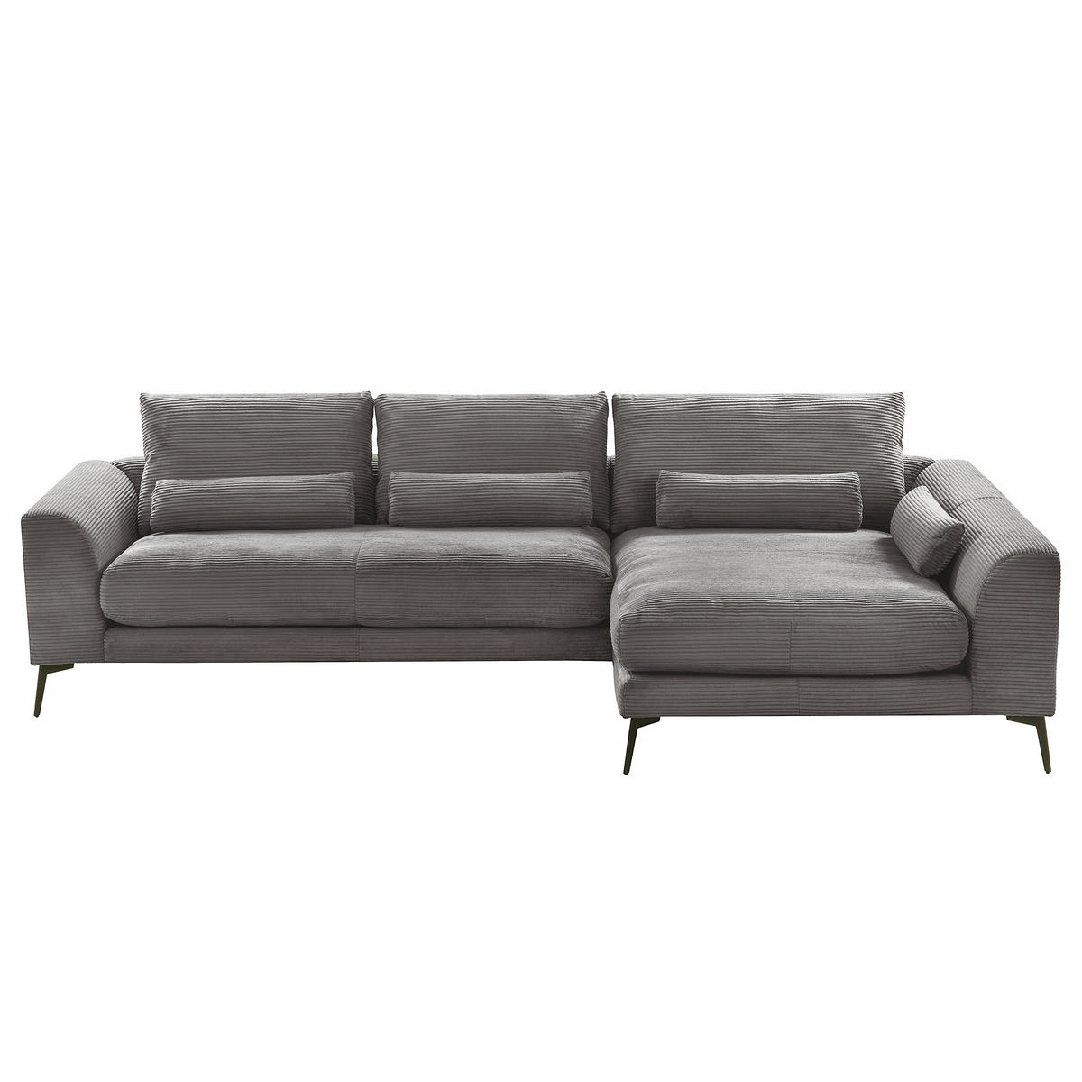 ECKSOFA Grau Cord Nierenkissen, Rückenkissen  - Schwarz/Grau, Design, Textil/Metall (313/172cm) - P & B