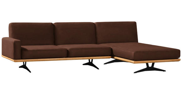 ECKSOFA in Flachgewebe Braun  - Schwarz/Braun, Natur, Holz/Textil (326/170cm) - Valnatura