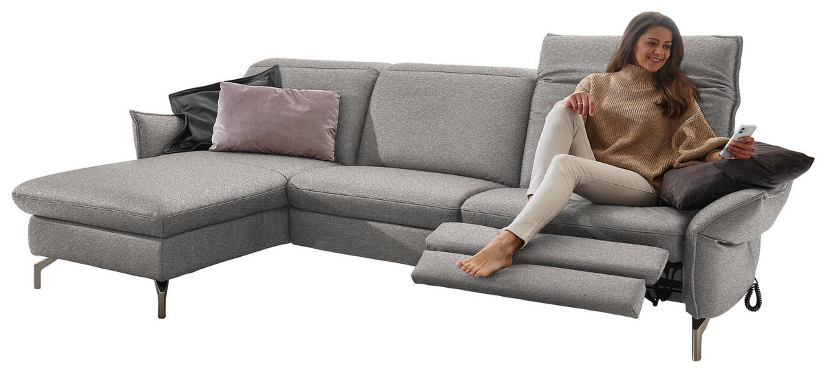 ECKSOFA in Chenille Grau, Weiss  - Weiss/Grau, Modern, Textil/Metall (179/233cm) - Livetastic