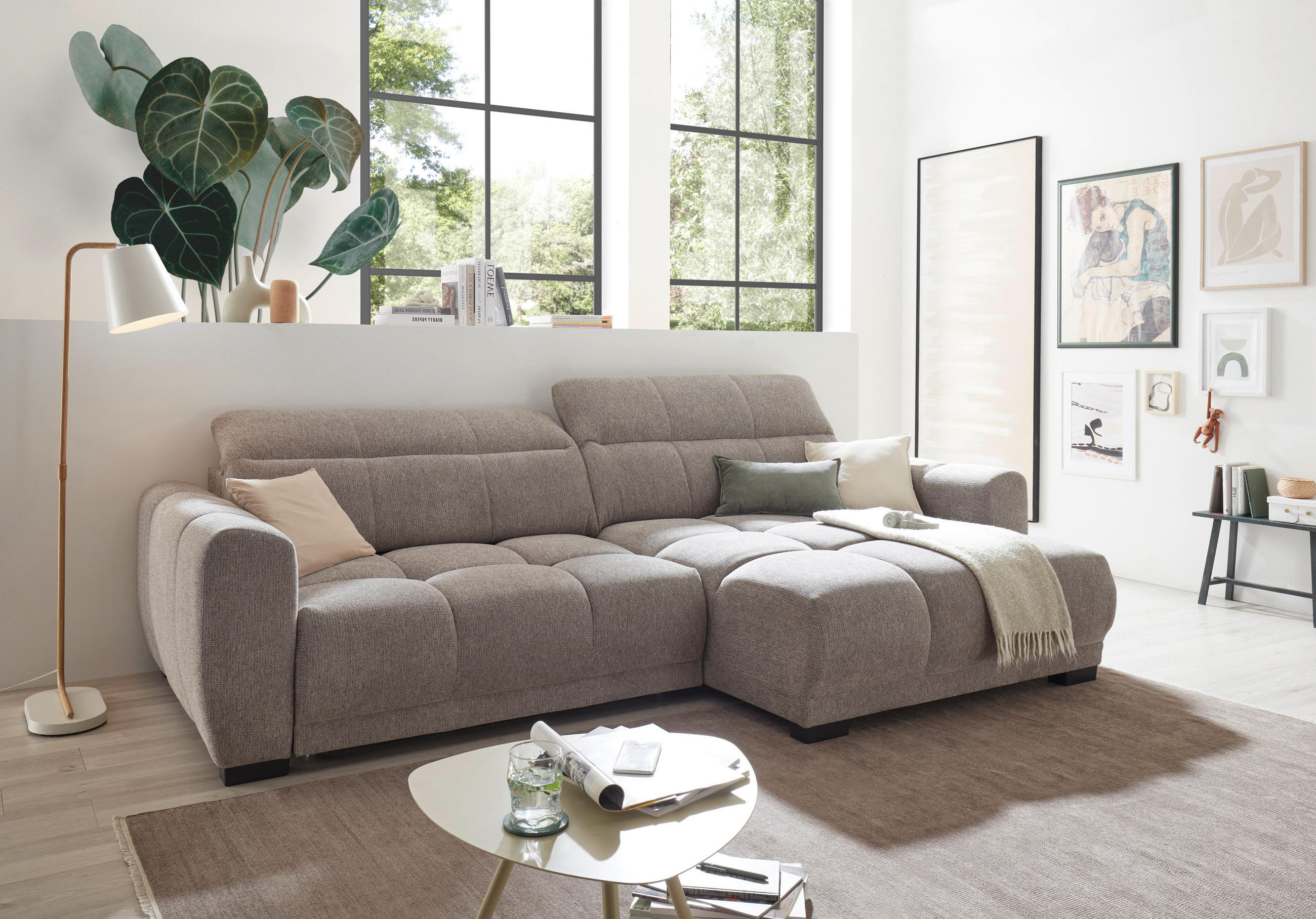ECKSOFA HUNTER Taupe Mikrofaser  - Taupe/Schwarz, Basics, Kunststoff/Textil (297/170cm) - Livetastic