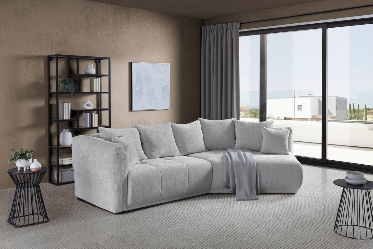 ECKSOFA in Chenille Hellgrau  - Hellgrau/Schwarz, Modern, Kunststoff/Textil (315/180cm) - Hom`in