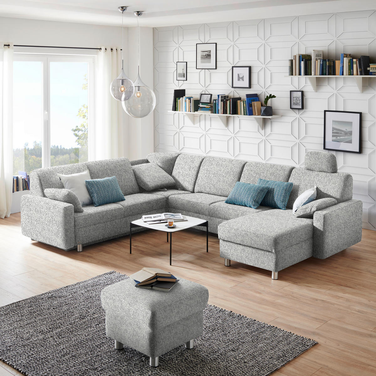 WOHNLANDSCHAFT  in Mikrovelours Naturfarben  - Alufarben/Naturfarben, KONVENTIONELL, Kunststoff/Textil (236/322/158cm) - Sedda