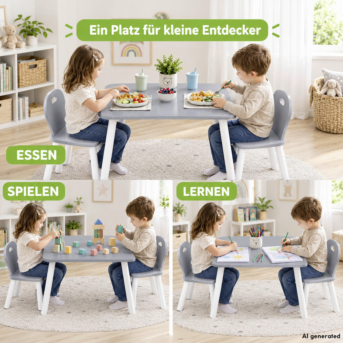 KINDERSITZGRUPPE Grau, Weiß  - Weiß/Grau, Basics, Holzwerkstoff - Kesper