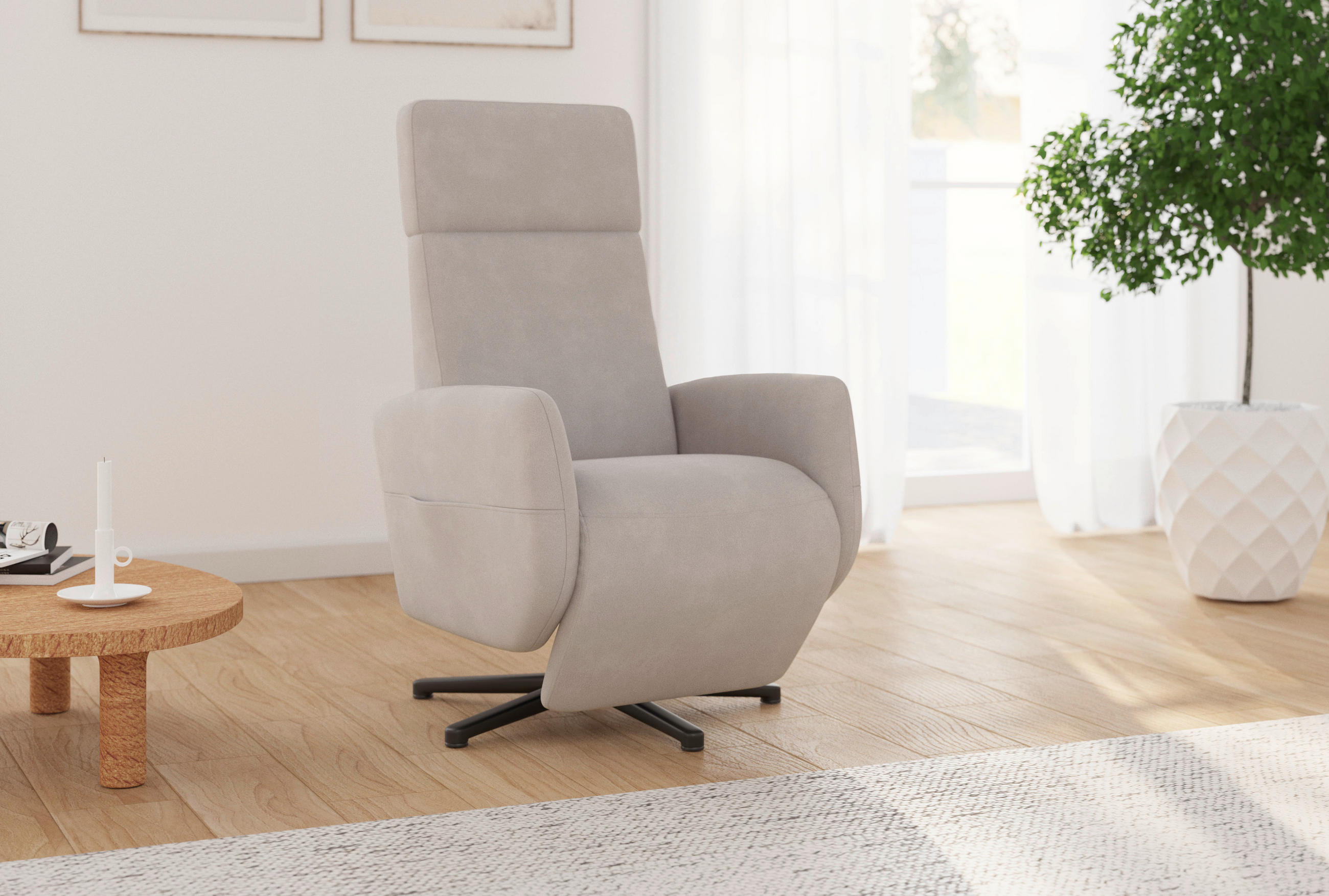 RELAXSESSEL in Textil Greige  - Greige/Schwarz, KONVENTIONELL, Textil/Metall (71/110/82cm) - Sit & More