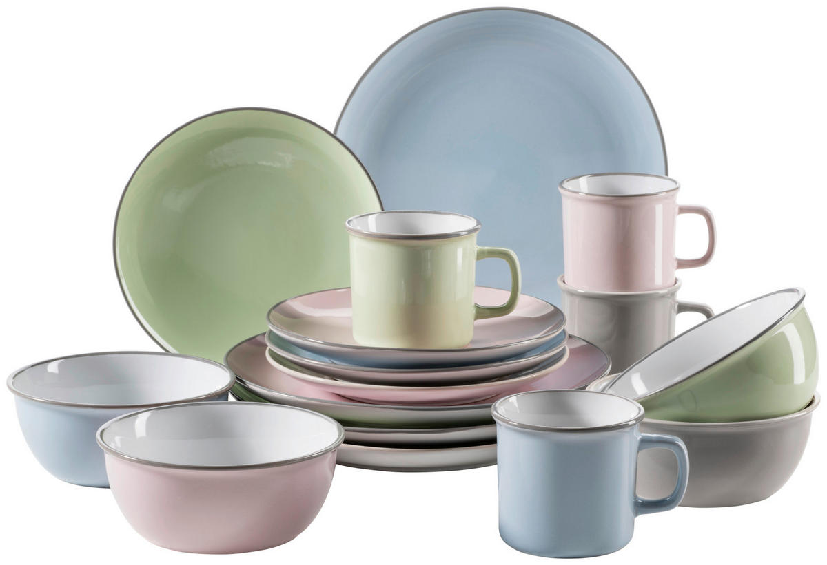 KOMBISERVICE Maila 16-teilig  - Hellrosa/Hellgrau, Basics, Keramik - Mäser