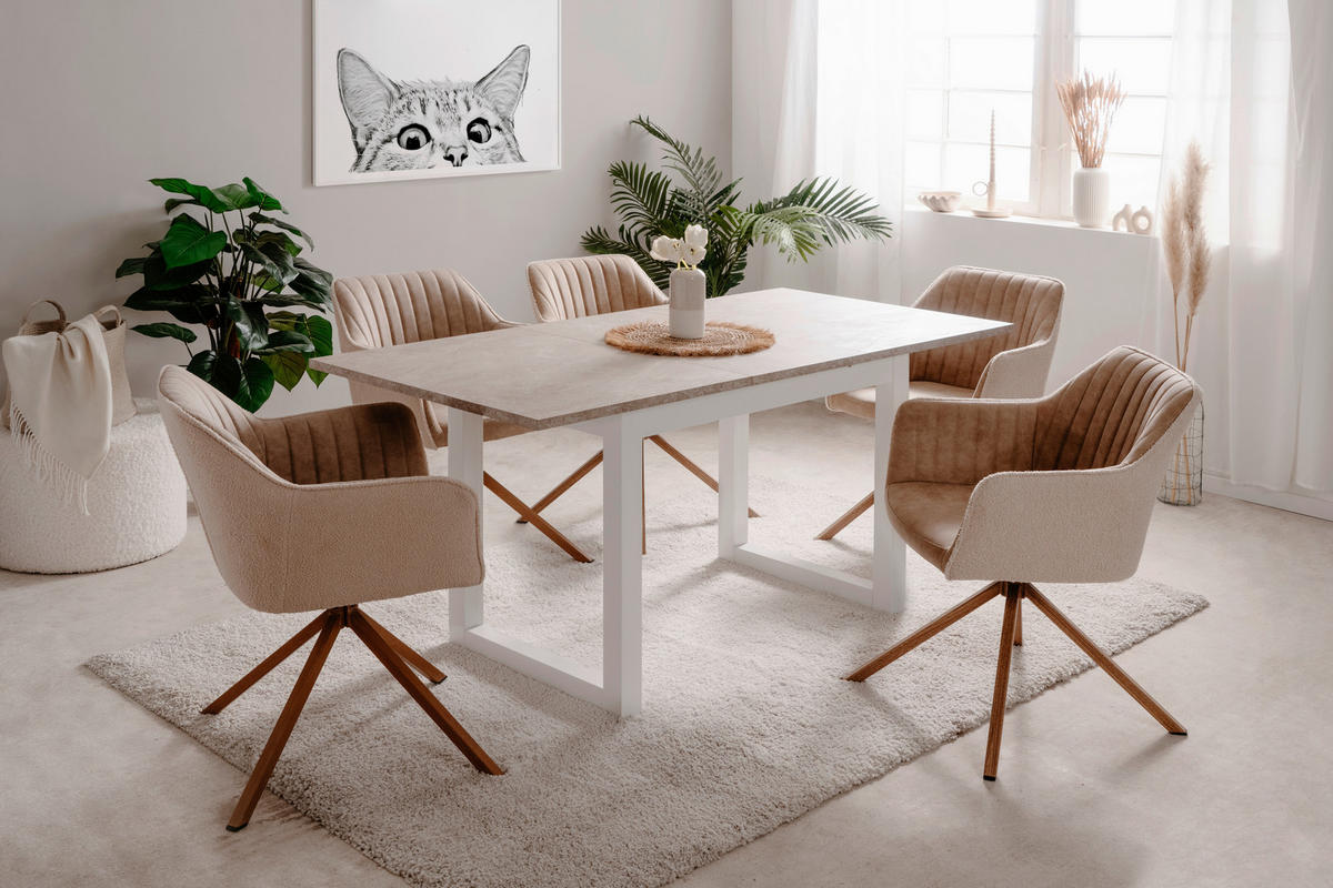 JÍDELNÍ STŮL, bílá, pískové barvy, 120/80/75 cm - bílá/pískové barvy, Basics, kompozitní dřevo (120/80/75cm) - MID.YOU