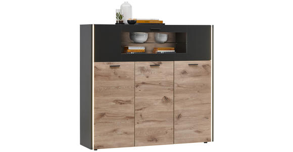 HIGHBOARD 141/126/37 cm  - Eichefarben/Schwarz, MODERN, Glas/Holzwerkstoff (141/126/37cm) - Hom`in