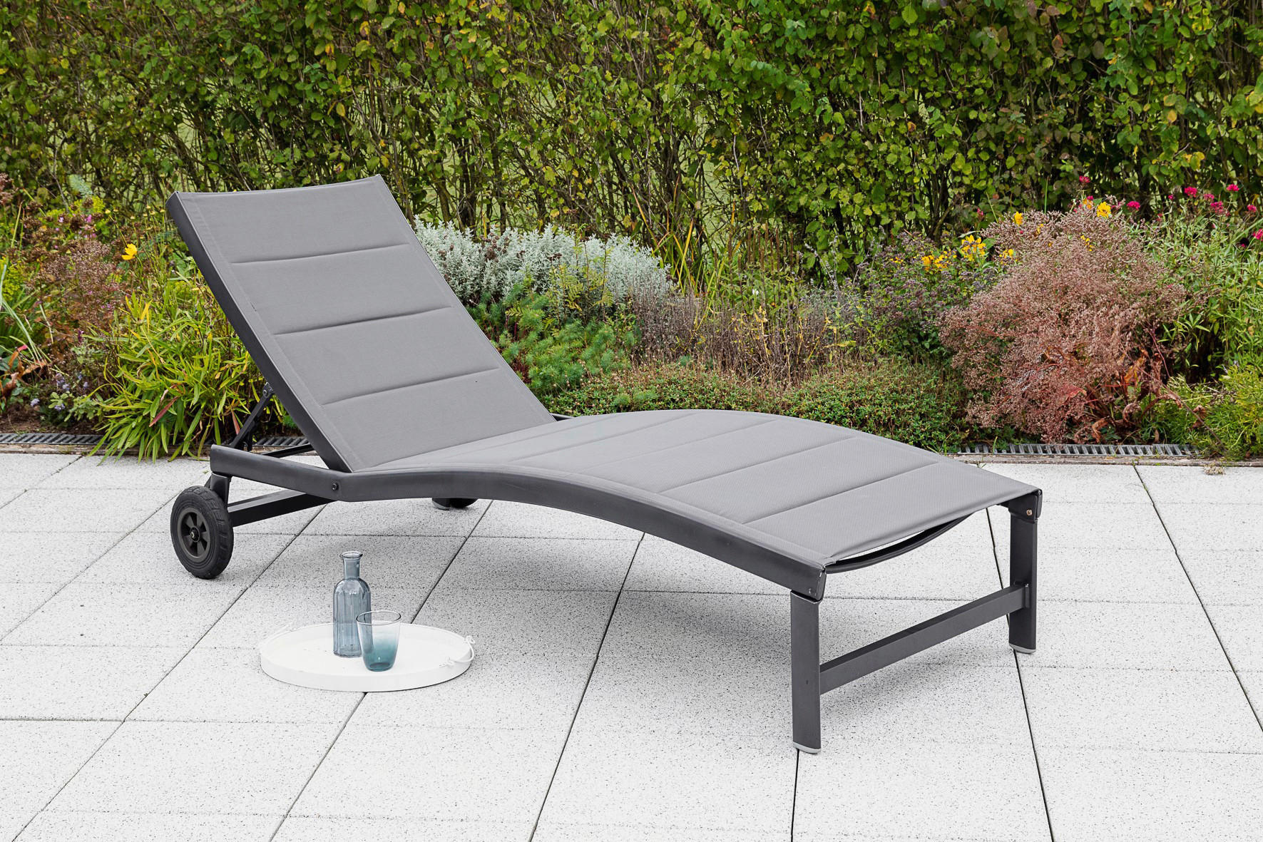 GARTENLIEGE 70/37,5/207 cm  - Silberfarben/Grau, KONVENTIONELL, Textil/Metall (70/37,5/207cm) - Gardenson