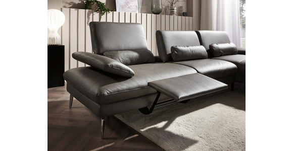 ECKSOFA Graubraun Echtleder  - Chromfarben/Graubraun, Design, Leder/Metall (325/157cm) - Dieter Knoll