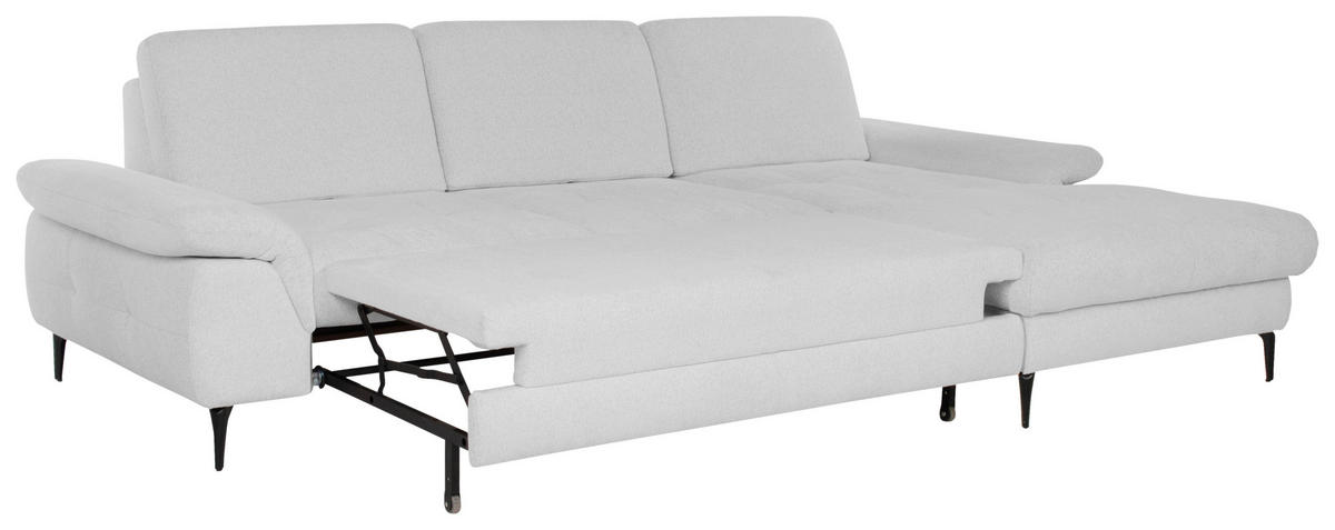 ECKSOFA ALMA in Chenille Hellgrau  285/191 cm  - Hellgrau/Schwarz, Design, Textil/Metall (285/191cm) - Livetastic