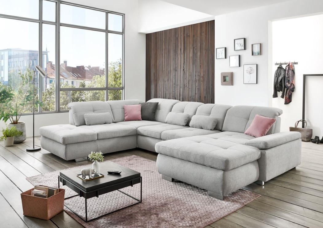 SAROKKANAPÉ fa, faalapú anyag szürke  - króm/szürke, Design, faalapú anyag/fa (260/371/195cm) - Beldomo Style