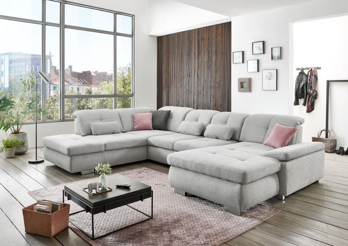 SAROKKANAPÉ fa, faalapú anyag szürke  - króm/szürke, Design, faalapú anyag/fa (260/371/195cm) - Beldomo Style