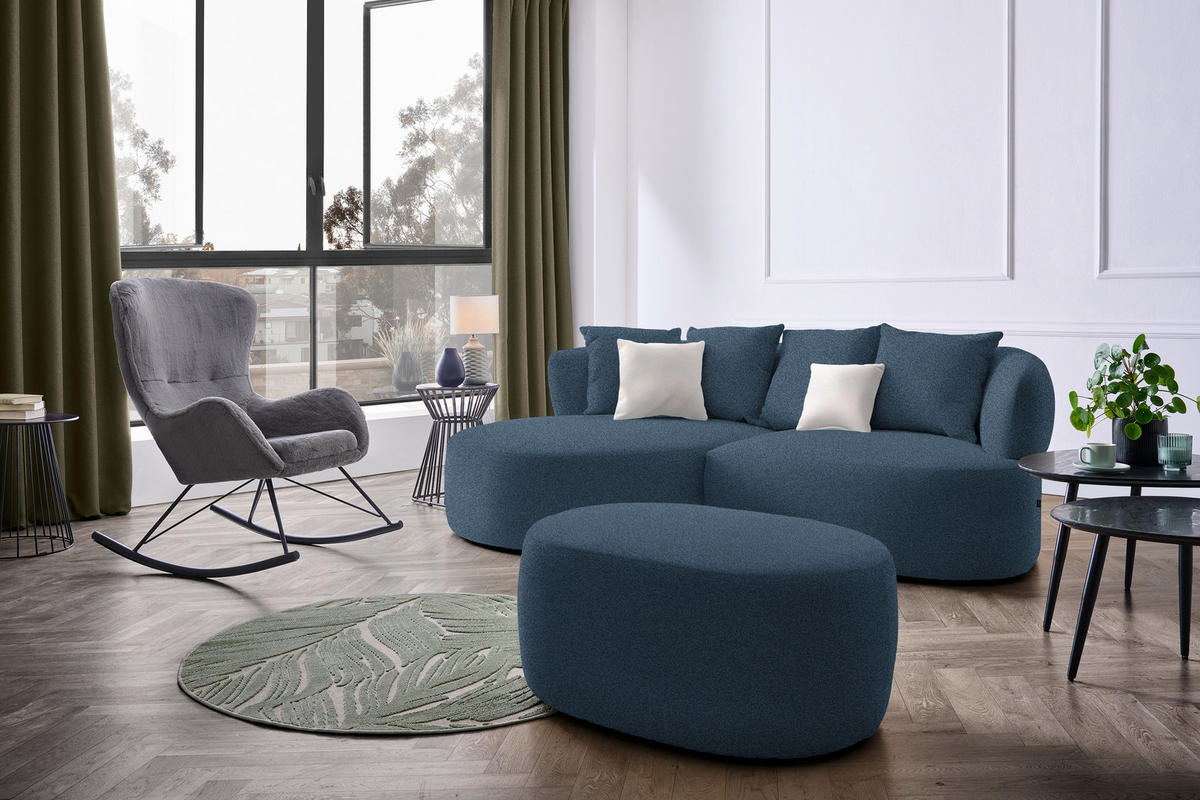 ECKSOFA  in Plüsch Dunkelblau  166/235 cm  - Creme/Schwarz, MODERN, Kunststoff/Textil (166/235cm) - Hom`in