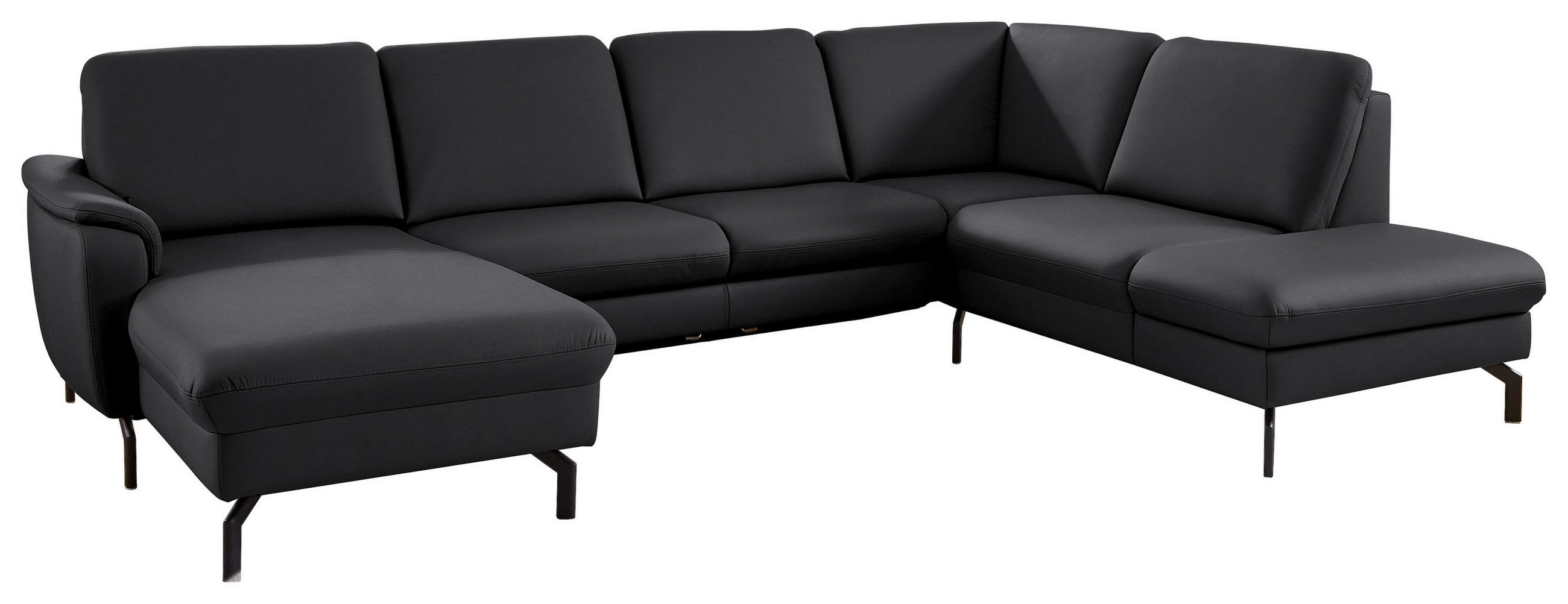 WOHNLANDSCHAFT Echtleder Anthrazit  - Anthrazit/Schwarz, Konventionell, Leder/Metall (168/306/224cm) - Beldomo Premium