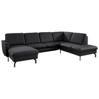 WOHNLANDSCHAFT Echtleder Anthrazit  - Anthrazit/Schwarz, Konventionell, Leder/Metall (168/306/224cm) - Beldomo Premium