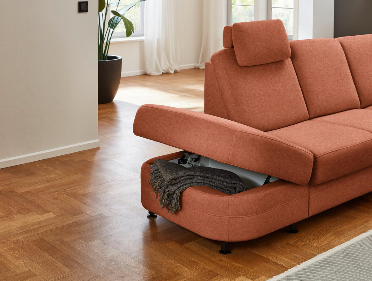 ECKSOFA  in Flachgewebe Rostfarben  287/269 cm  - Rostfarben/Schwarz, KONVENTIONELL, Textil/Metall (287/269cm) - Beldomo System