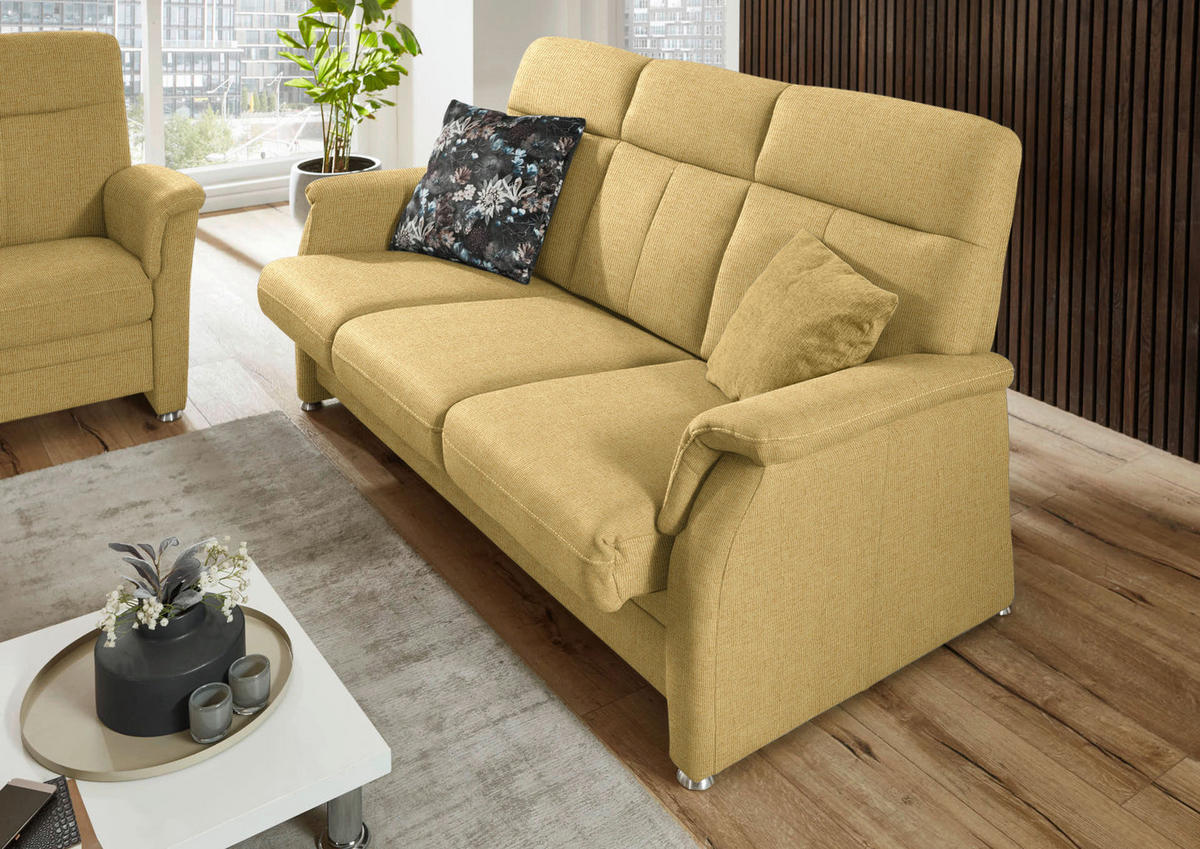 3-SITZER-SOFA Flachgewebe Gelb  - Gelb/Alufarben, Konventionell, Textil/Metall (194/100/89cm) - Beldomo Comfort