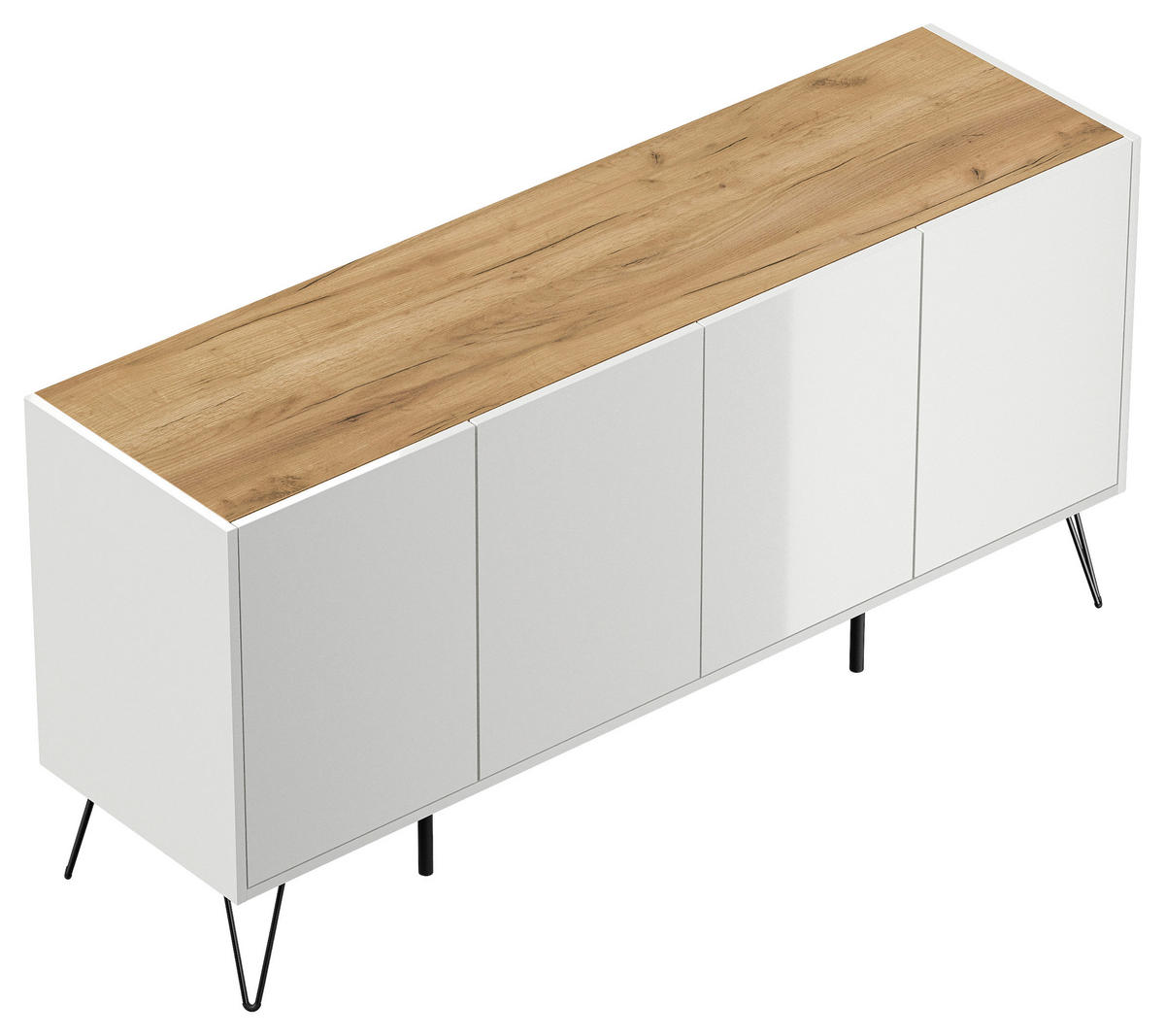 SIDEBOARD Posseik Industrial 155/75,8/42 cm  - Weiß Hochglanz/Eichefarben, Design, Holzwerkstoff/Metall (155/75,8/42cm) - MID.YOU