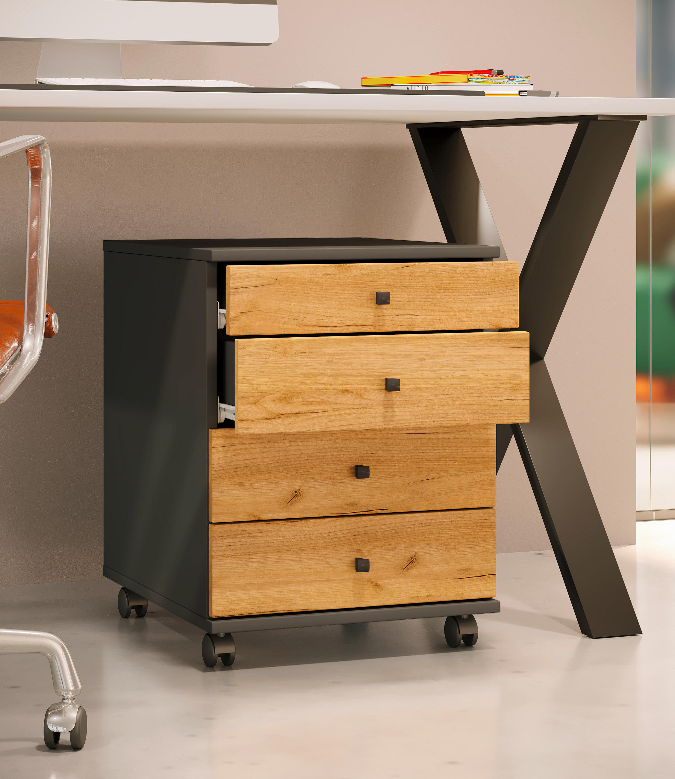 ROLLCONTAINER 42/57/50 cm  - Honigeiche/Anthrazit, Design, Holzwerkstoff/Kunststoff (42/57/50cm) - MID.YOU