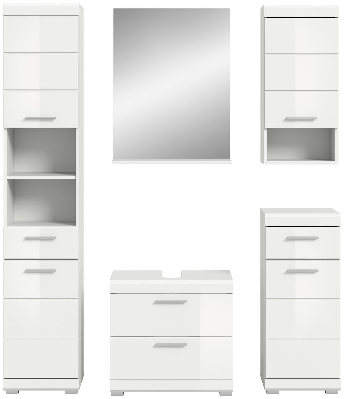 BADEZIMMER 5-teilig  in 134 cm  - Weiß Hochglanz/Silberfarben, MODERN, Glas/Holzwerkstoff (134cm) - MID.YOU