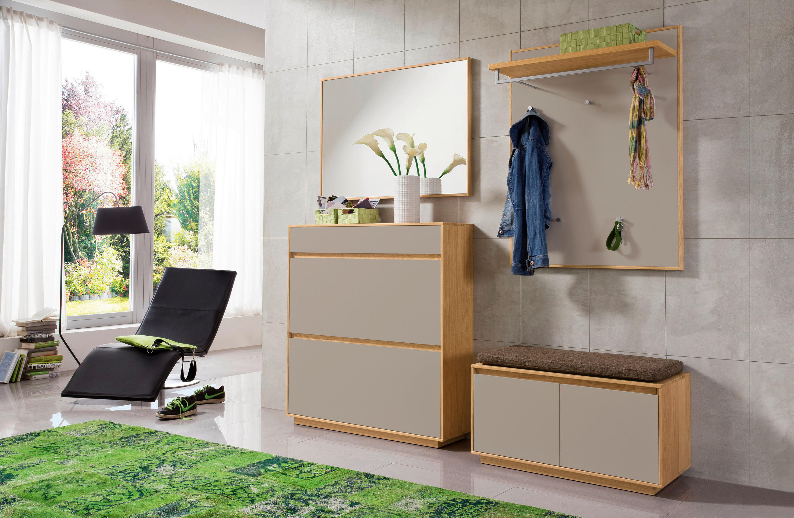 GARDEROBE Eichefarben, Sandfarben, Hellbraun - Sandfarben/Hellbraun, Basics, Glas/Holz (200/195/40cm)