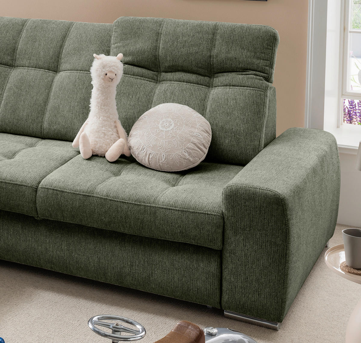 ECKSOFA Chenille Dunkelgrün  - Chromfarben/Dunkelgrün, Konventionell, Textil/Metall (186/283cm) - Livetastic