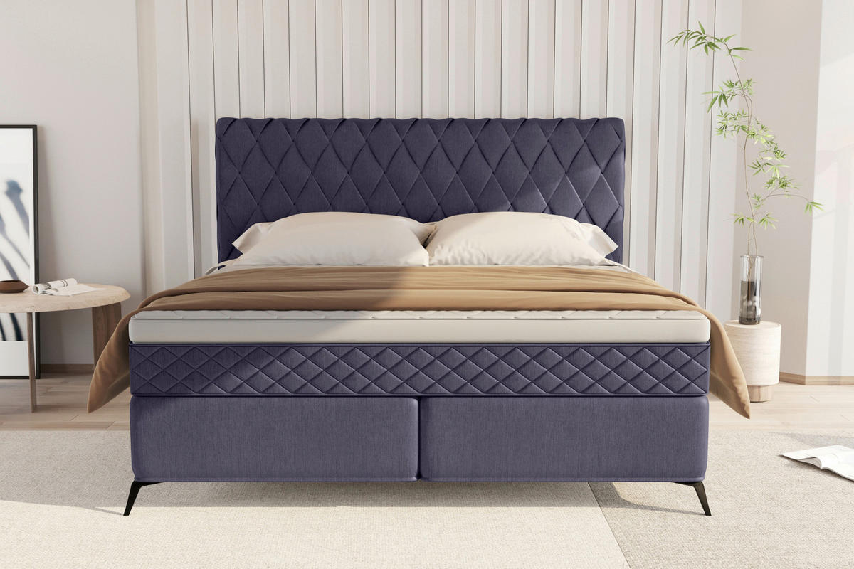 BOXSPRINGBETT 180/200 cm  in Graublau  - Graublau/Schwarz, Design, Textil/Metall (180/200cm) - Boxxx