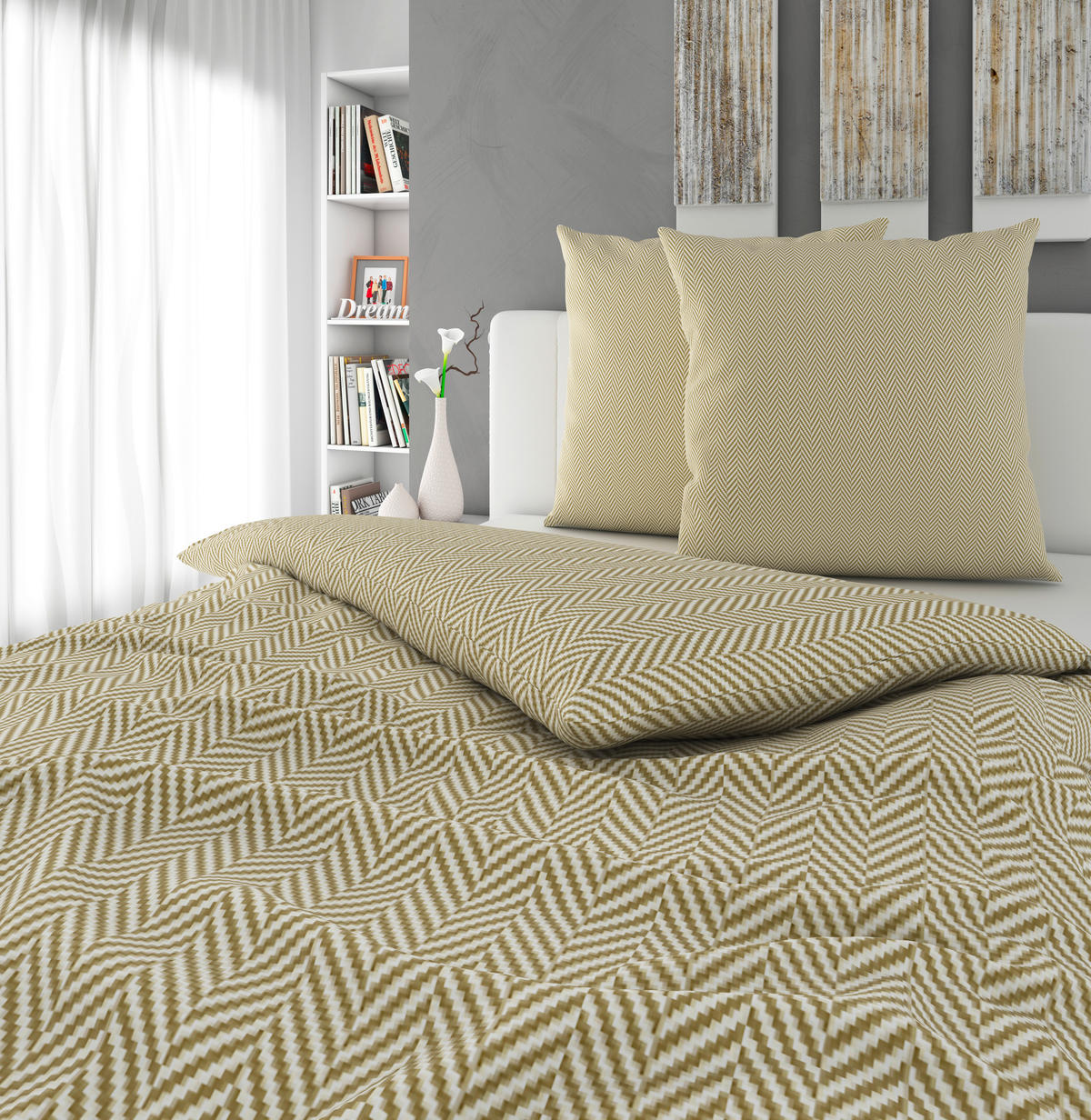 BETTWÄSCHE Flanell 200/200 cm  - Sandfarben/Weiß, Textil (200/200cm) - Novel