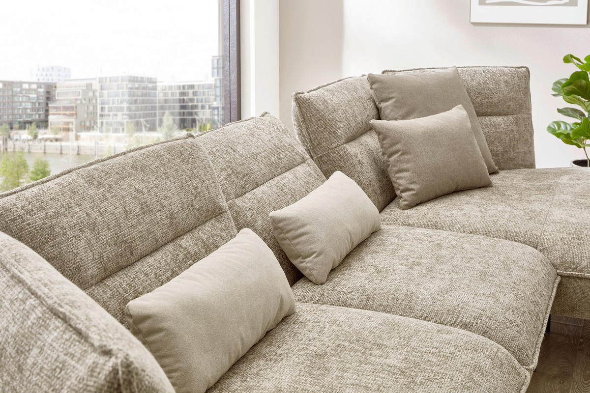 ECKSOFA in Flachgewebe Taupe  - Taupe/Schwarz, Design, Textil/Metall (339/153cm) - Moderano