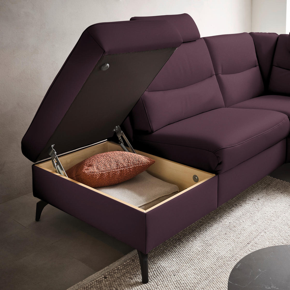 ECKSOFA in Echtleder Violett  249/280 cm  - Anthrazit/Violett, Design, Leder/Metall (249/280cm) - Himolla Komfortklass
