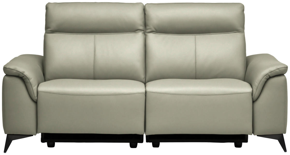 3-SITZER-SOFA Echtleder Hellgrau  - Hellgrau/Schwarz, Design, Leder/Metall (207/107/98cm) - Belluti