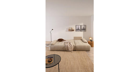 ECKSOFA Naturfarben Webstoff  inkl. Rückenkissen, Bettkasten, Schlaffunktion, Rücken echt, Armteilverstellung, Liegefläche im Originalstoff  - Schwarz/Naturfarben, KONVENTIONELL, Kunststoff/Textil (282/162cm) - Carryhome